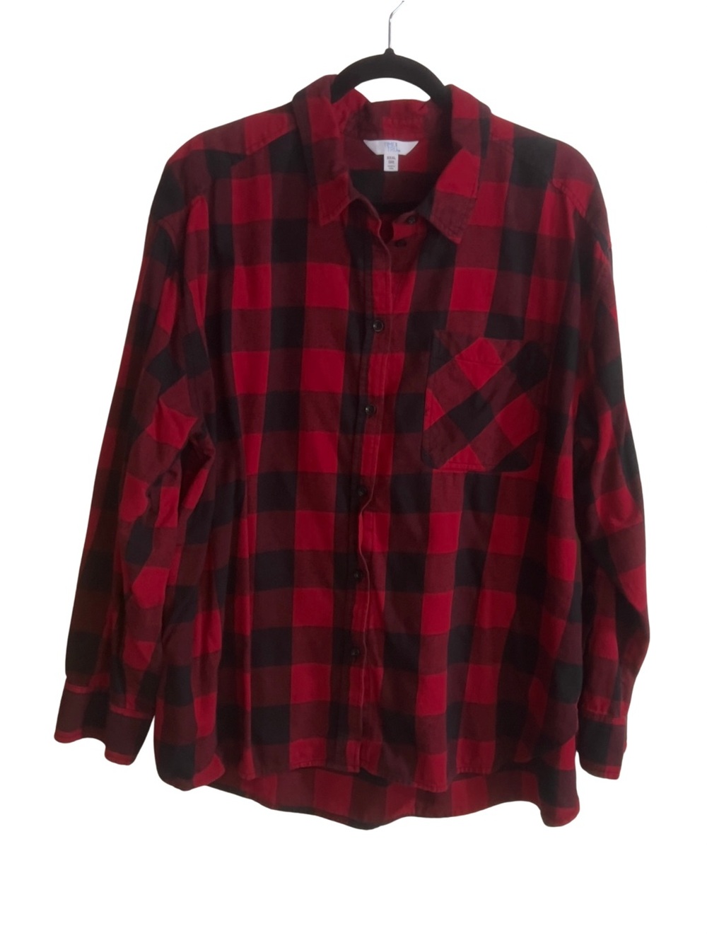 Time and Tru Buffalo Plaid Button Front Flannel Shirt XXXL Red Black Oversized